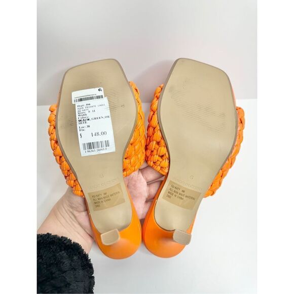 AQUA Woven Sandals Size 6 Orange High‎ Heel Open Square Toe NEW - Picture 10 of 11